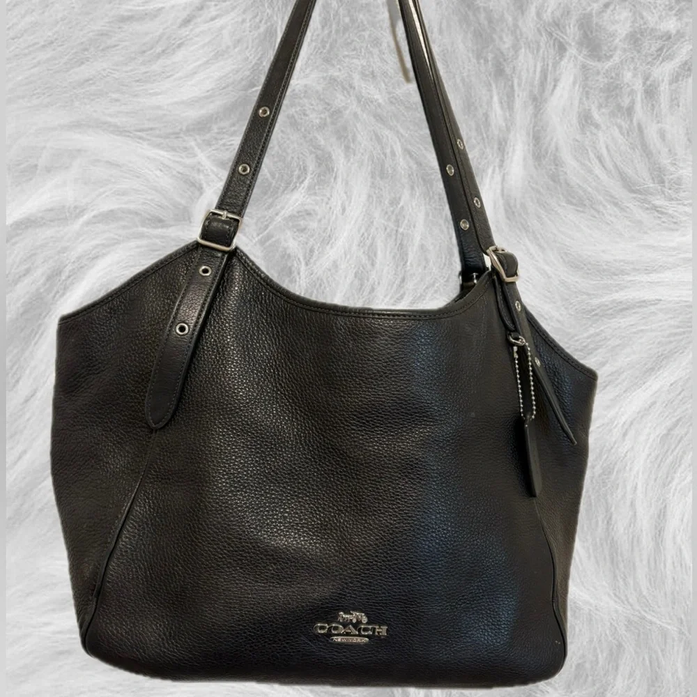 Coach Black Pebbled Leather Shoulder Bag with Silver Hardware - Picture 1 of 7